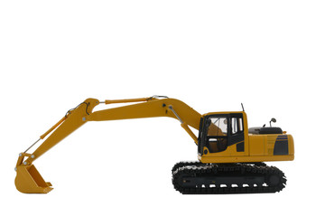  Yellow excavator  model, machinery in heavy industry with isolated on  a white background