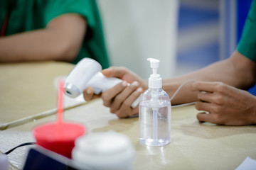 Obraz na płótnie Canvas Coronavirus prevention medical hand sanitizer gel for hand hygiene corona virus protection.