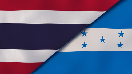 The flags of Thailand and Honduras. News, reportage, business background. 3d illustration
