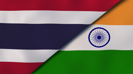 The flags of Thailand and India. News, reportage, business background. 3d illustration