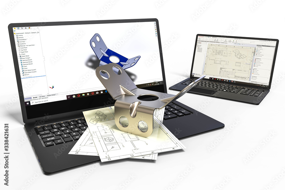 Poster computer aided design in mold design with 3d software. business, development.