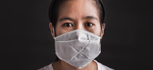 woman wearing protective face mask with fear in the eye, prevent germs