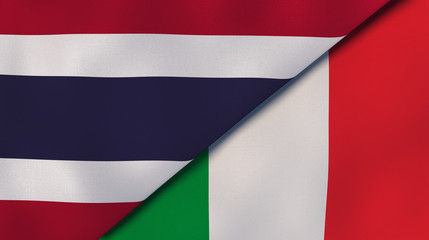 The flags of Thailand and Italy. News, reportage, business background. 3d illustration