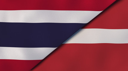 The flags of Thailand and Latvia. News, reportage, business background. 3d illustration