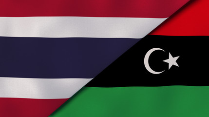 The flags of Thailand and Libya. News, reportage, business background. 3d illustration