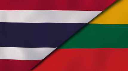 The flags of Thailand and Lithuania. News, reportage, business background. 3d illustration