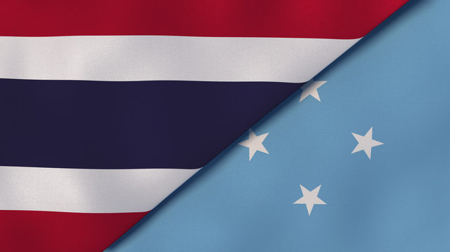 The flags of Thailand and Micronesia. News, reportage, business background. 3d illustration