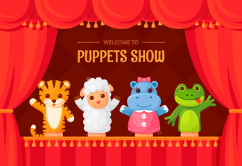 Puppet show, child theater funny stage performance