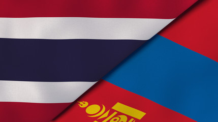 The flags of Thailand and Mongolia. News, reportage, business background. 3d illustration