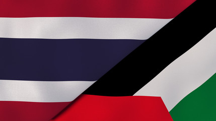 The flags of Thailand and Palestine. News, reportage, business background. 3d illustration