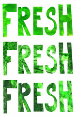 Lettering Fresh. Word FRESH isolated on a white background. Paper Cut colored letters. Fresh spring and summer lettering for your organic food and menu logo