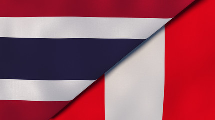 The flags of Thailand and Peru. News, reportage, business background. 3d illustration
