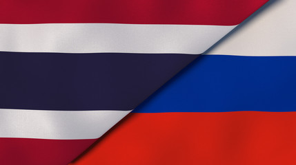 The flags of Thailand and Russia. News, reportage, business background. 3d illustration