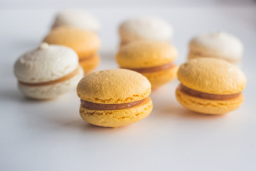 Macaroons. Delicious french desserts. Macaroons on the table