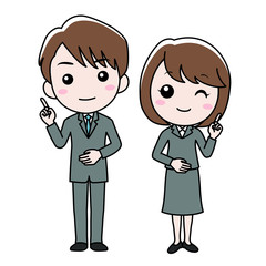 スーツ姿の男女が案内している