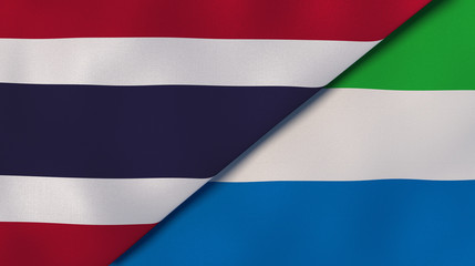 The flags of Thailand and Sierra Leone. News, reportage, business background. 3d illustration