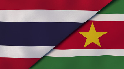 The flags of Thailand and Suriname. News, reportage, business background. 3d illustration