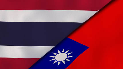 The flags of Thailand and Taiwan. News, reportage, business background. 3d illustration