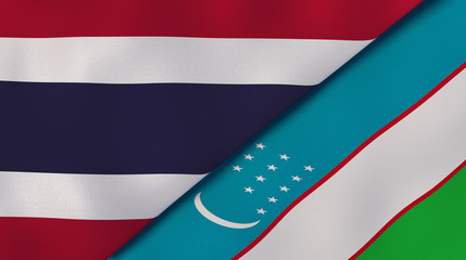The flags of Thailand and Uzbekistan. News, reportage, business background. 3d illustration