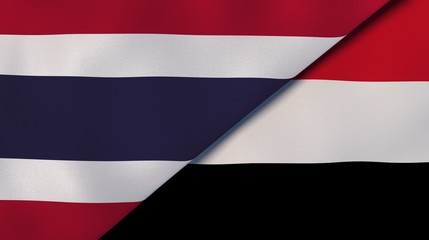 The flags of Thailand and Yemen. News, reportage, business background. 3d illustration
