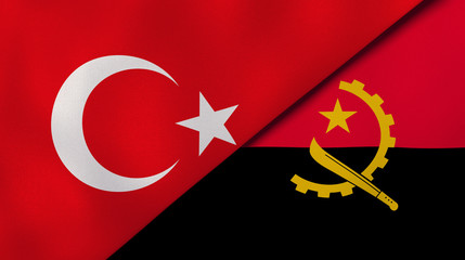 The flags of Turkey and Angola. News, reportage, business background. 3d illustration