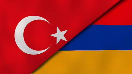 The flags of Turkey and Armenia. News, reportage, business background. 3d illustration