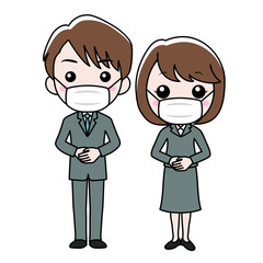 マスクを付けたスーツ姿の男女