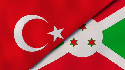 Obraz premium The flags of Turkey and Burundi. News, reportage, business background. 3d illustration