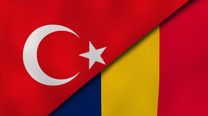 The flags of Turkey and Chad. News, reportage, business background. 3d illustration
