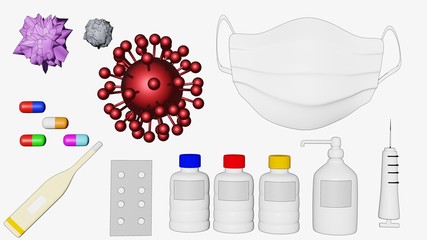医療器具の素材セット、３Dレンダリング