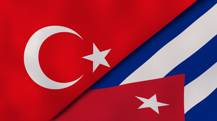 The flags of Turkey and Cuba. News, reportage, business background. 3d illustration