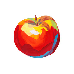 Ripe red apple. Gouache illustration with picturesque brush strokes.