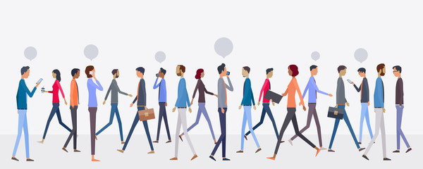 flat vector crowd business people  walking  on city  street  and  rushing to work concept