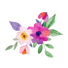 Cute watercolor hand drawn illustration of flowers isolated on a white background, for Valentine's Day greeting card, wedding card, romantic prints and scrapbooking. - 338430679