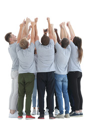 Fototapeta na wymiar in full growth. group of young people standing in a circle with hands up.