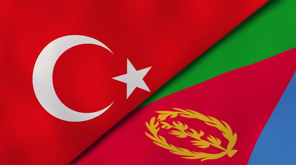 The flags of Turkey and Eritrea. News, reportage, business background. 3d illustration