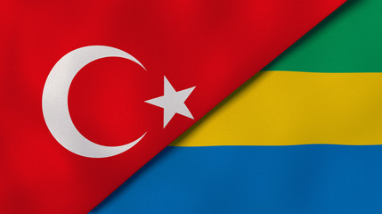 The flags of Turkey and Gabon. News, reportage, business background. 3d illustration