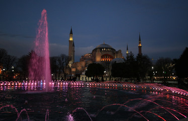 Hagia Sophia by night, one of the most famous temple, Istanbul, Turkey