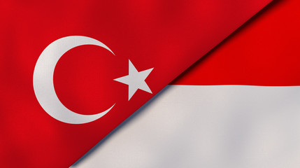 The flags of Turkey and Indonesia. News, reportage, business background. 3d illustration