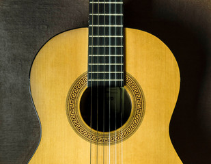 Guitar closeup against dark background - musical instrument
