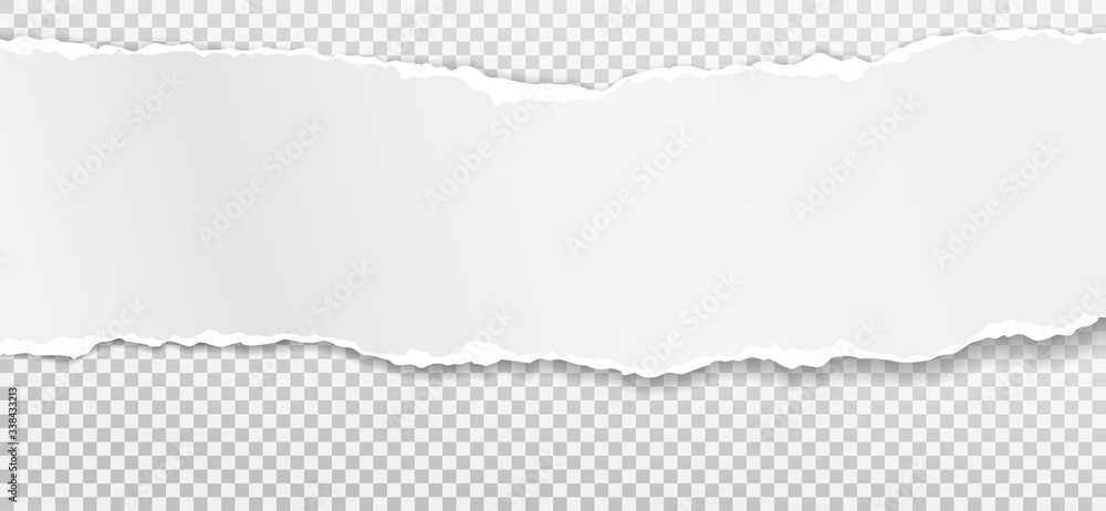 Poster piece of torn white paper with soft shadow stuck on grey squared background. vector illustration