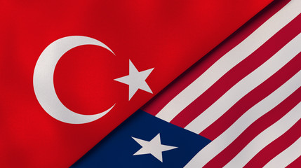 The flags of Turkey and Liberia. News, reportage, business background. 3d illustration