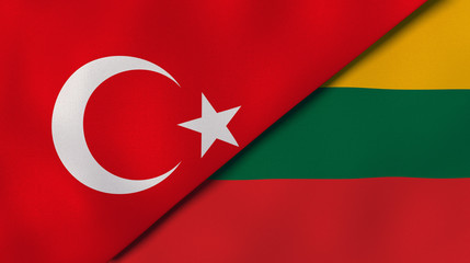 The flags of Turkey and Lithuania. News, reportage, business background. 3d illustration