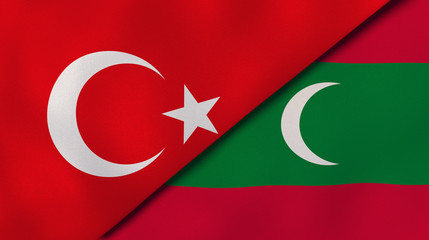 Obraz premium The flags of Turkey and Maldives. News, reportage, business background. 3d illustration