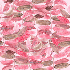 Pink watercolor branches on light-pink background: floral seamless pattern, tender wallpaper print, spring and summer textile design.