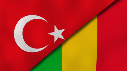 The flags of Turkey and Mali. News, reportage, business background. 3d illustration