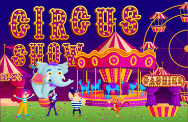 Traditional night circus show flat vector illustration