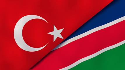 The flags of Turkey and Namibia. News, reportage, business background. 3d illustration