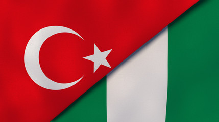 The flags of Turkey and Nigeria. News, reportage, business background. 3d illustration