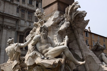 Piazza Navona in Rome, a fragment of the fountain of four rivers